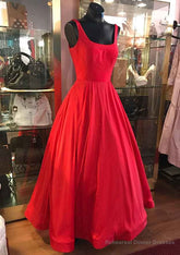 A-line Square Neckline Regular Straps Long/Floor-Length Satin Prom Dress